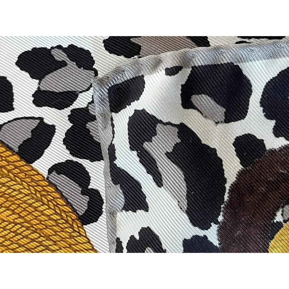 CHRISTIAN DIOR Leopard Silk Twill Scarf Spell Out Rope Knot Cord Gray Brown Gold